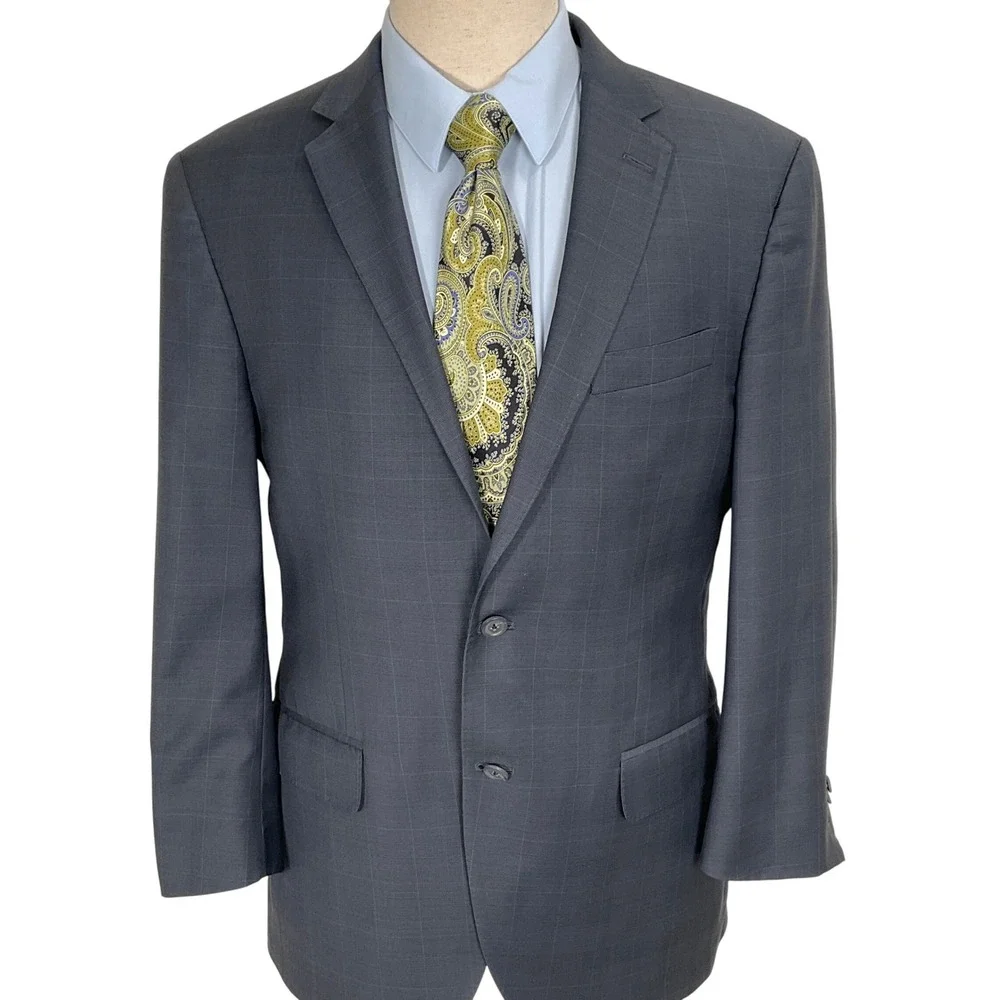 Peter Millar Paul Simon Jacket Men Gray Blue Plaid‎ 2 Button Blazer Canada